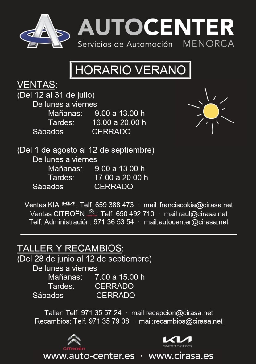 Cambios horario verano Autocenter Menorca